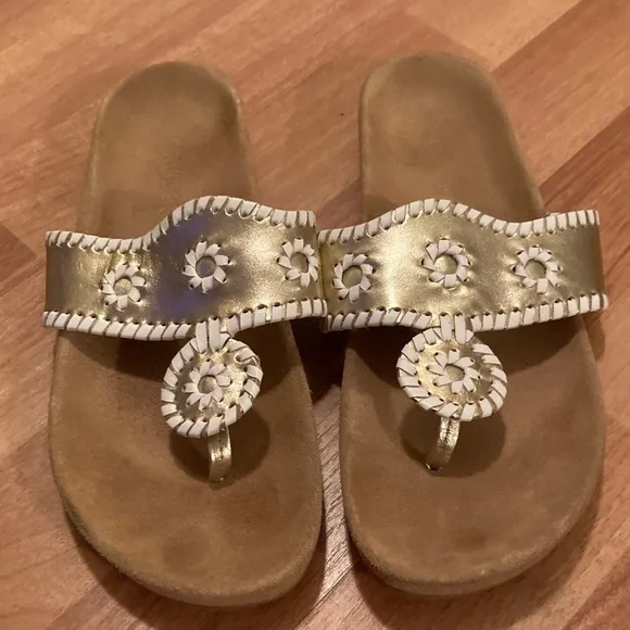 Jack Rogers Gold and White Floral Sandals - Picture 1 of 3